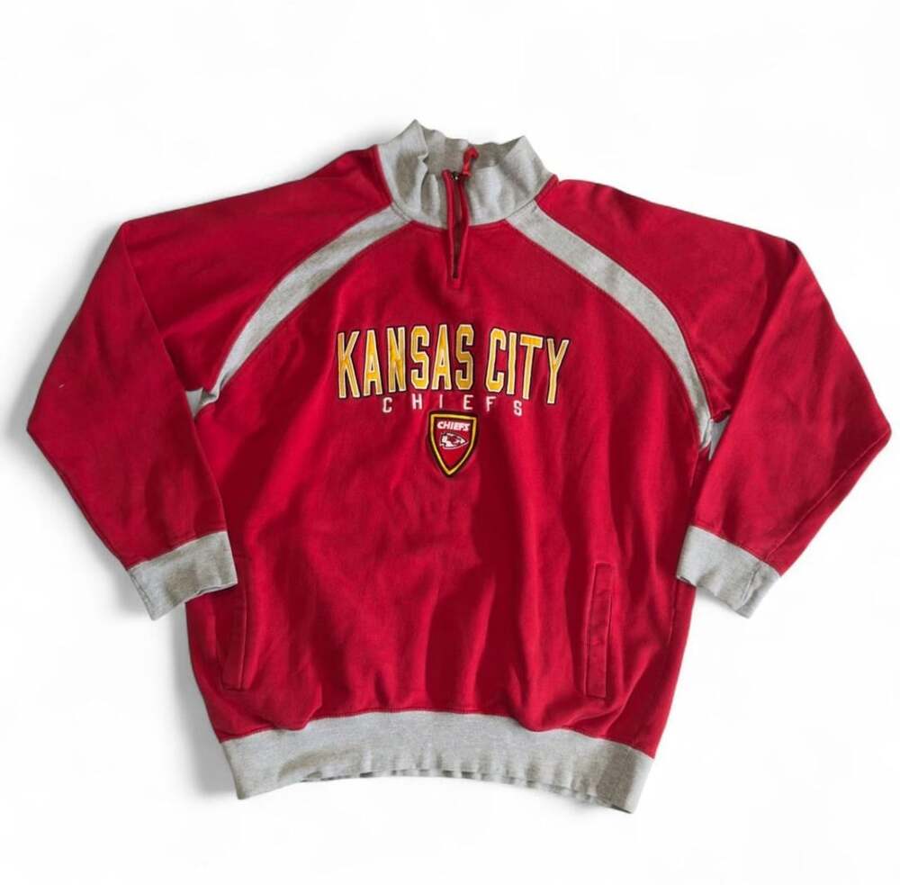 NFL Draft Kansas City Chiefs Quarter Zip Sweatshirt Size XXL Red Grey